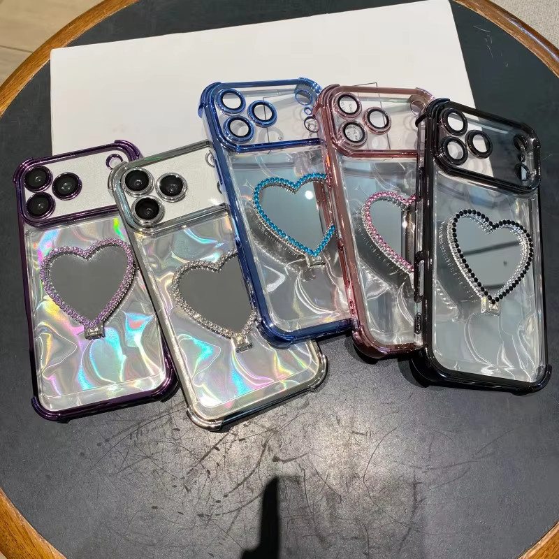 Eurynome Luxus Glitzer Handyhülle mit Standfunktion für iPhone, Stoßfestes Diamant-Design in Pink - Bild 3