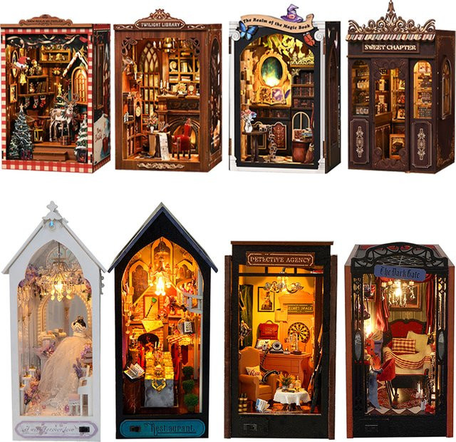 zuuton DIY Buch Nook Kit 3D Holzpuzzle Fantasy Miniatur Puppenhaus Set in Natur/Holzfarben - Bild 1