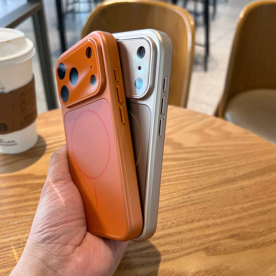 Original Nano Acryl AI Schutzhülle für iPhone 17 16 15 14 13 Pro Max mit Magnetischer MagSafe Wireless Charging Funktion in Weiß und Orange - Bild 1