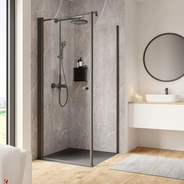 Schulte Duschkabine Garant 2.0 Eckdusche mit Drehtür und Seitenwand, Mattschwarz, H x B x T: 200 x 90 x 90 cm, Ausführung Links - Bild 1