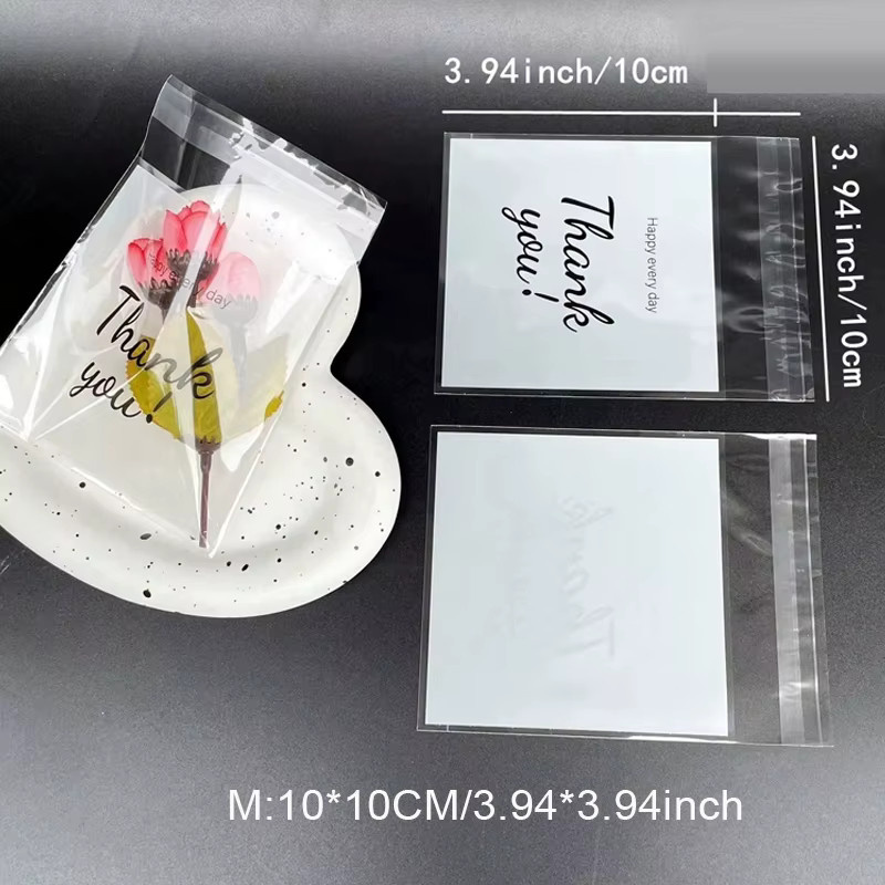 100 Stück transparente OPP-Beutel mit Dankeschönmuster als kleine selbstdichtende Geschenktüten für deine Partydekoration - Bild 2