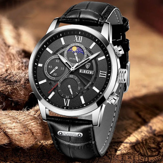 Lige Chronograph, Quarz, Leder, Schwarz, Herren - Bild 1