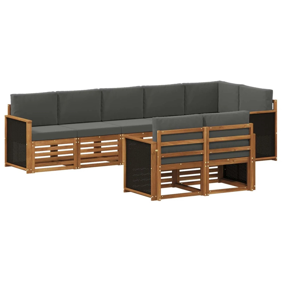 vidaXL Sofagarnitur aus Massivholz Akazie im modernen Latten-Design, Anthrazit/Grau - Bild 2