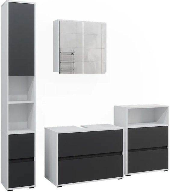 Vicco Badmöbel-Set Maltin in Weiß und Anthrazit, modernes 4-teiliges Set bestehend aus Waschtischunterschrank, Spiegelschrank, Midischrank und Hochschrank - Bild 2