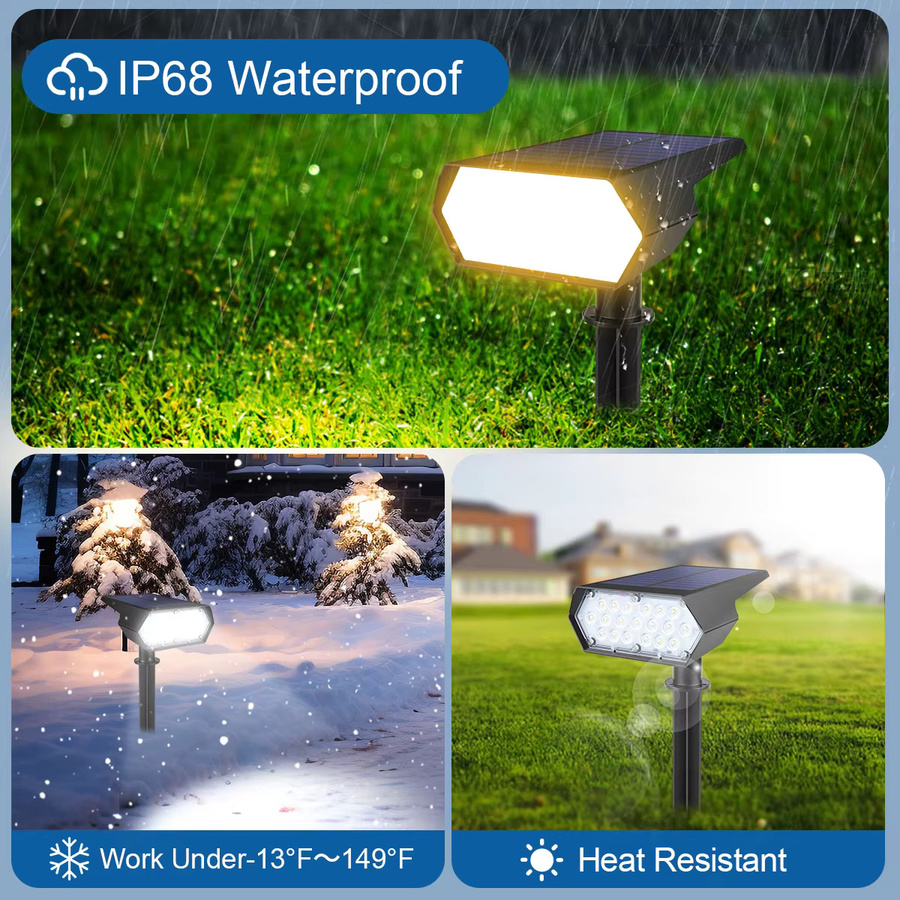CHNAITEKE RGB Solar-Landschaftsstrahler mit 19 integrierten LEDs, IP65 wasserdicht, für Garten und Außenbereich - Bild 4