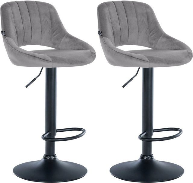 DELUKE 2er Set Barhocker SEGAD aus Samt in Dunkelgrau mit Lehne und 360 Grad Drehsitz, B/T/H: 47 x 48 x 85 cm - Bild 1