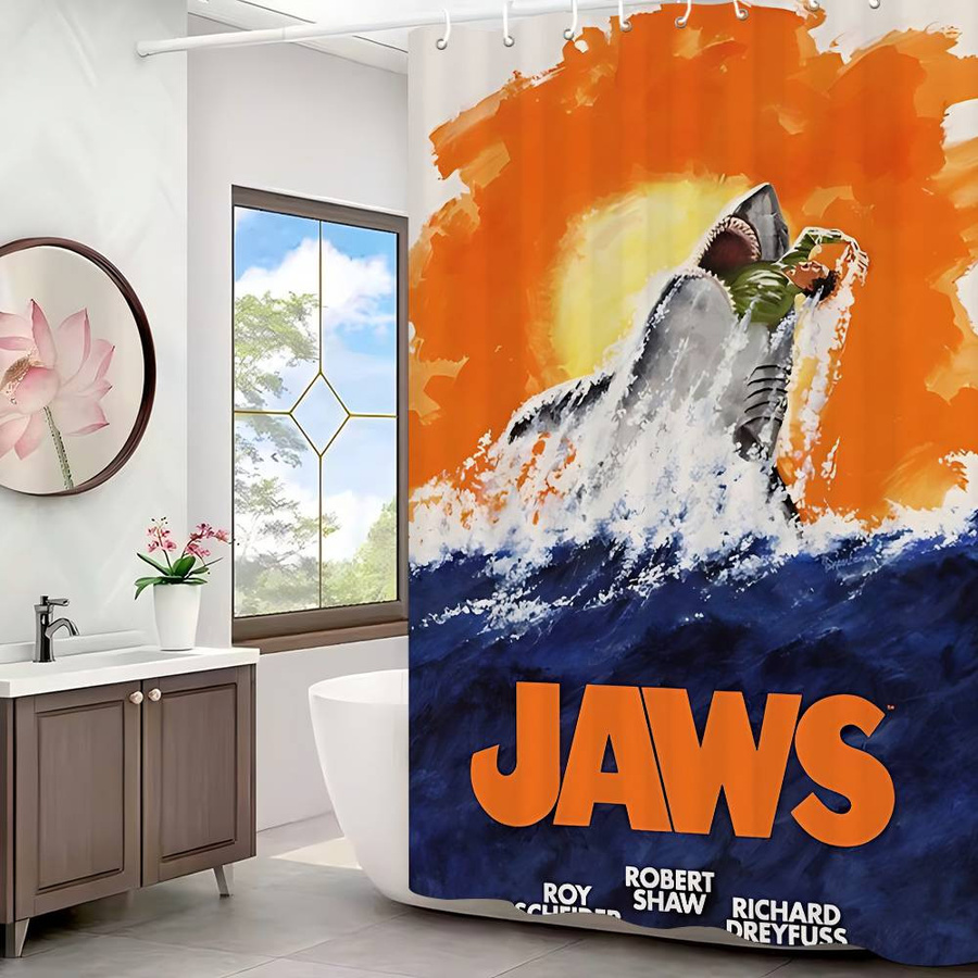 J-JAWS Film Duschvorhang mit Haken, abstraktes Muster, wasserdicht und maschinenwaschbar, Polyester, Mehrfarbig, B: 90 cm, H: 180 cm - Bild 2
