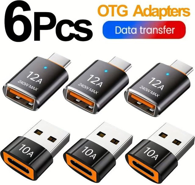 12A USB 3.0 auf Typ C Adapter mit LED OTG Funktion, USB C Stecker auf USB A Buchse, Multicolor, kompatibel mit iPhone 15, Tablet, Notebook und Android Smartphones - Bild 1