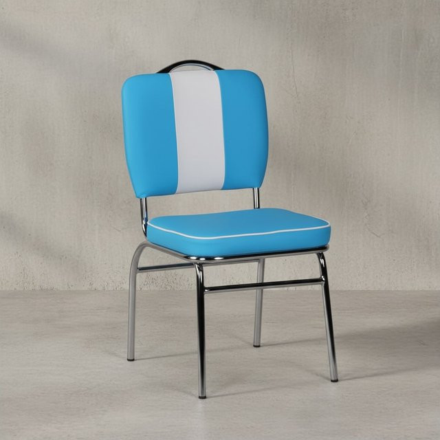KADIMA DESIGN Retro Esszimmerstuhl im 50er-Jahre Diner Style aus Kunstleder und Metall, Farbe: Blau, B/T/H: 45 x 47 x 90 cm - Bild 1