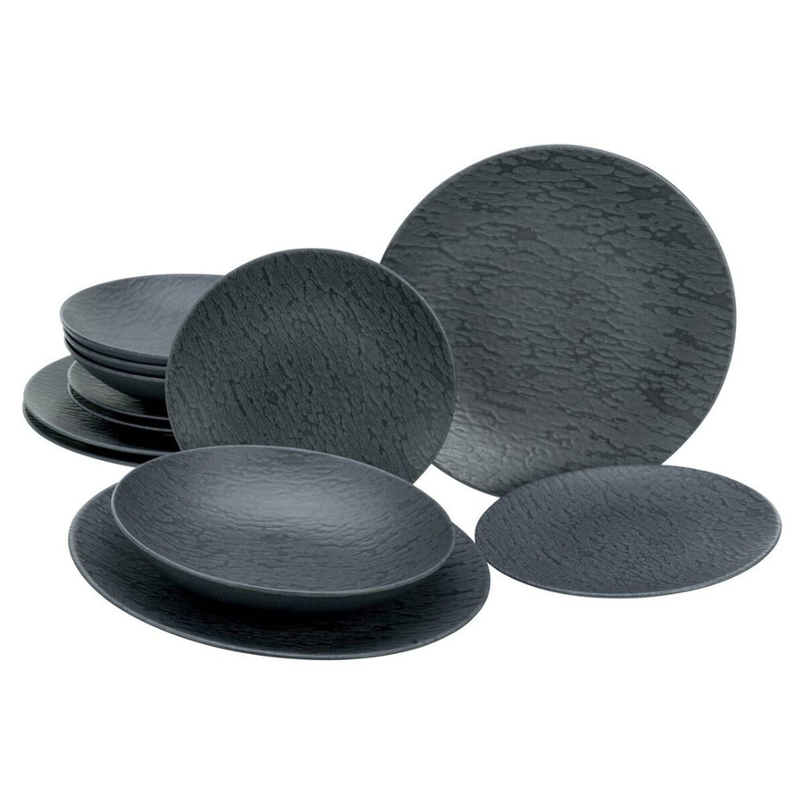 CreaTable Tafelservice Schiefer Black aus Steinzeug, 12-teiliges Geschirrset in Schwarz und Grau - Bild 5
