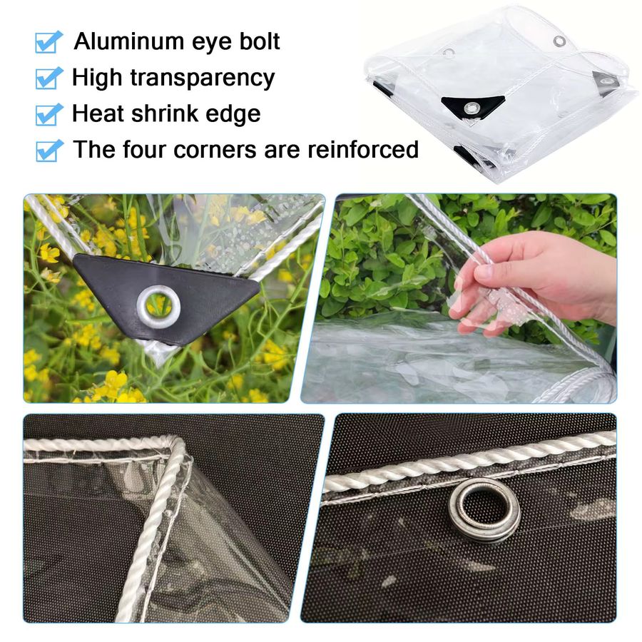 Wasserdichte transparente PVC-Plane mit rostfreien Ösen für Terrasse, Pavillon und Gartenmöbel, 0,2 mm Stärke - Bild 4