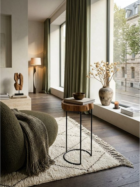 Beistelltisch AKOLA von KADIMA DESIGN aus Akazie Massivholz in Braun im Landhausstil mit Metallbeinen, B/T/H: 28 x 28 x 55 cm - Bild 1