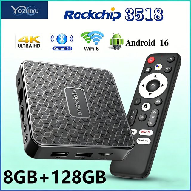 YOZHIXU Android 16 Smart TV Box T8S Media Streamer mit 8GB RAM, 128GB Speicher, WiFi 6, 4K UHD und 8K HDR10 Unterstützung in Schwarz - Bild 1