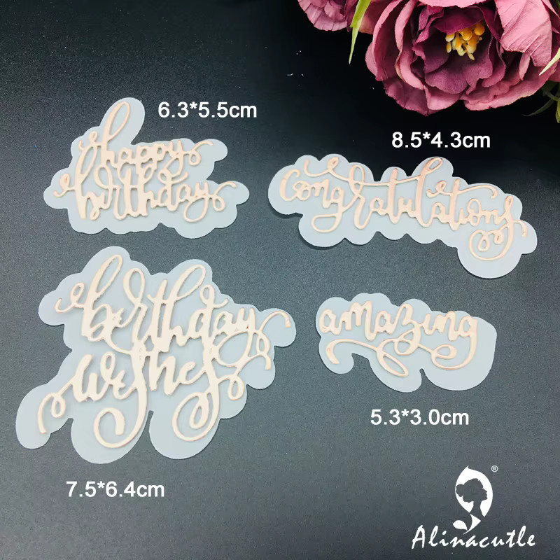 Alinacutle Metall Schneideform Gestanzte Schattenwörter für Geburtstagsgrüße Scrapbooking und Handarbeit in Silber - Bild 2