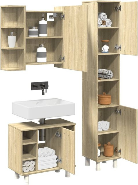 3-teiliges Badezimmer-Möbelset von VIDAXL in Sonoma-Eiche, modernes Design mit Waschtischunterschrank und Aufbewahrungsmöglichkeiten - Bild 1