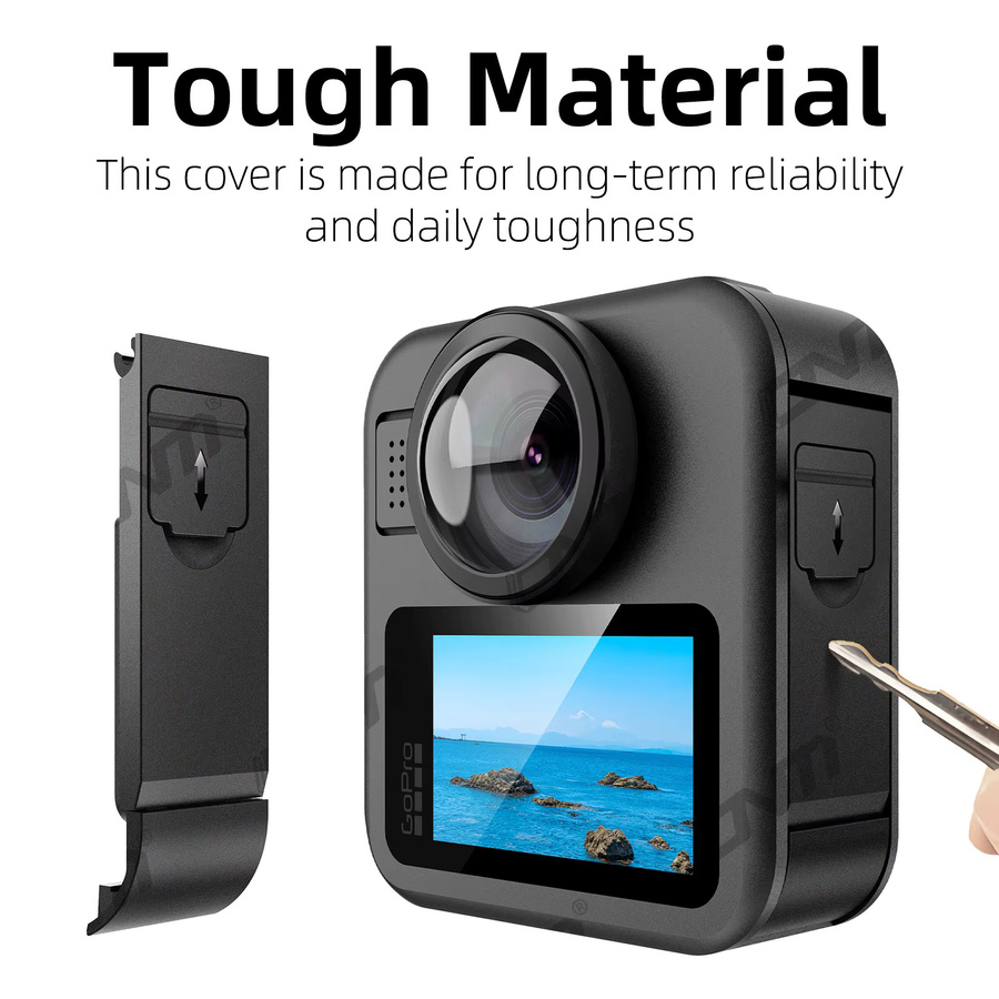 GoPro MAX Ersatz Batteriefach-Abdeckungsset in Schwarz mit Schnellverschluss und seitlicher Öffnung für deine Action Camera - Bild 5