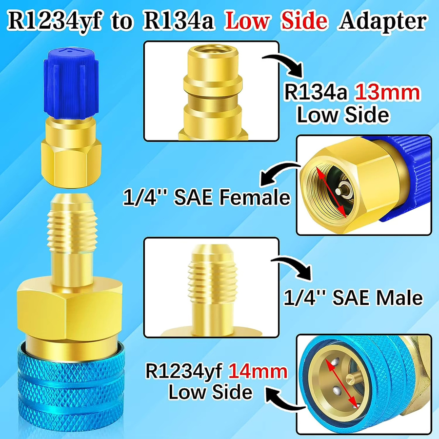 2er-Set R1234YF Schnellkupplungen Adapter Kit zur Konvertierung von R1234YF zu R134A mit High/Low Side Adaptern - Bild 3
