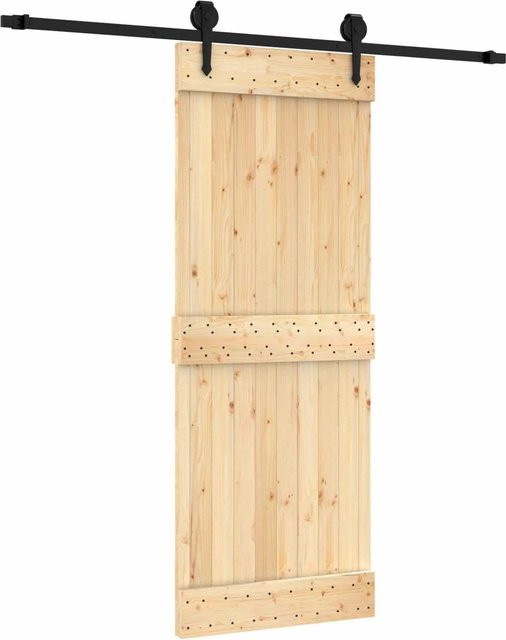 vidaXL Schiebetür aus Massivkiefer in Natur und Schwarz, B: 80 cm, H: 210 cm - Bild 1