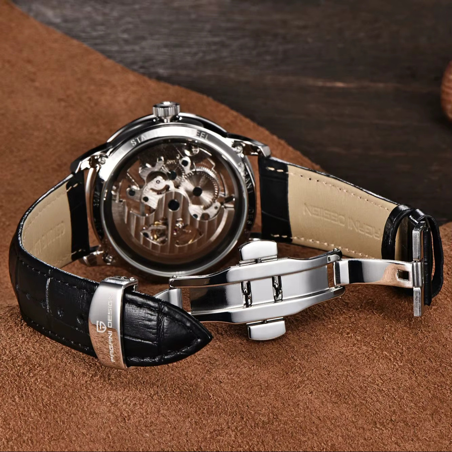 PAGANI DESIGN Armbanduhr Automatik, Edelstahl, Leder, Schwarz, Herren - Bild 5