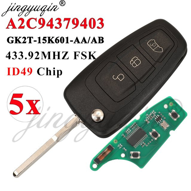 Jingyuqin 5er Set Auto Fernbedienung Flip Schlüssel für Ford Transit, Farbe: Schwarz, 433,92 MHz FSK, Pro ID49 Chip A2C 94379403 - Bild 1