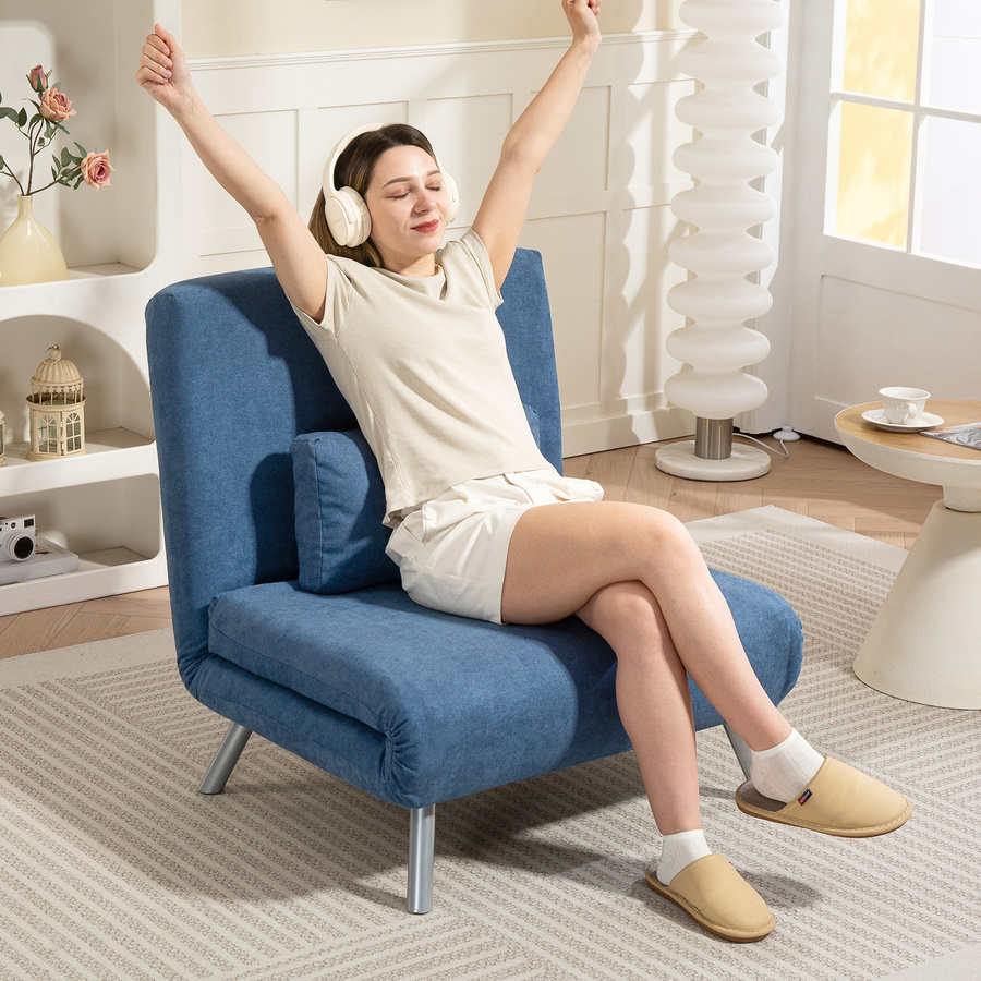 HOMCOM 2-in-1 Schlafsessel und Schlafsofa mit Samtoptik in Blau - Bild 2