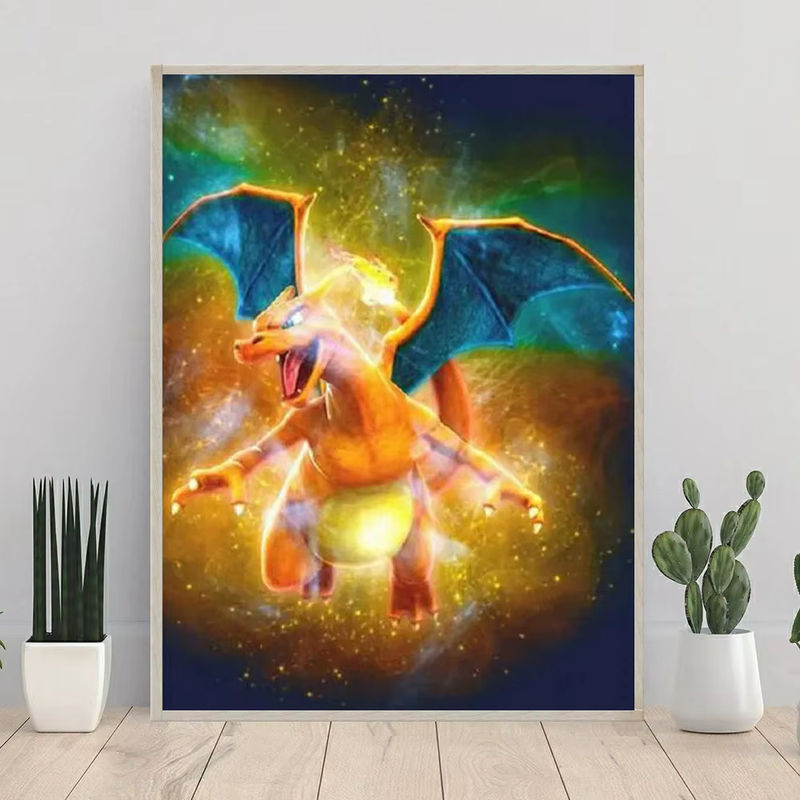 Potdemiel Pokemon Charizard 5D DIY Diamant Malerei Mosaik Set mit runden Steinen für Kinder - Bild 3