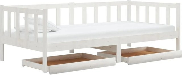 vidaXL Tagesbett aus massivem Kiefernholz mit Schubladen in Weiß, B/T/H: 90 x 200 x 66 cm - Bild 1