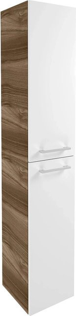 Fackelmann Badhochschrank Verona mit 2 Türen in Nussbaum und Weiß Hochglanz, B/T/H: 30,0 x 31,8 x 162,0 cm - Bild 1
