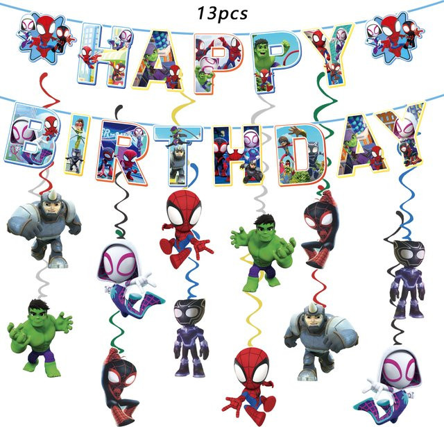 Spidey und seine fantastischen Freunde Partydekoration für Kinder mit deckenhängenden Spiralen aus Papier, Mehrfarbig - Bild 1