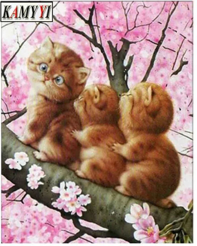 FIYO Diamond Painting Wanddeko mit drei Katzen Motiven, Mehrfarbig, B/H: 30 x 20 cm - Bild 1