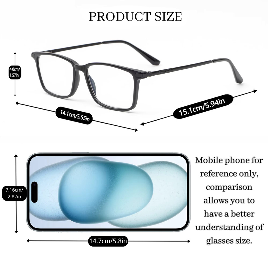 ZOZO TOMI Lesebrille, Vollrand, rechteckig, Metall, transparent, black, Unisex - Bild 3