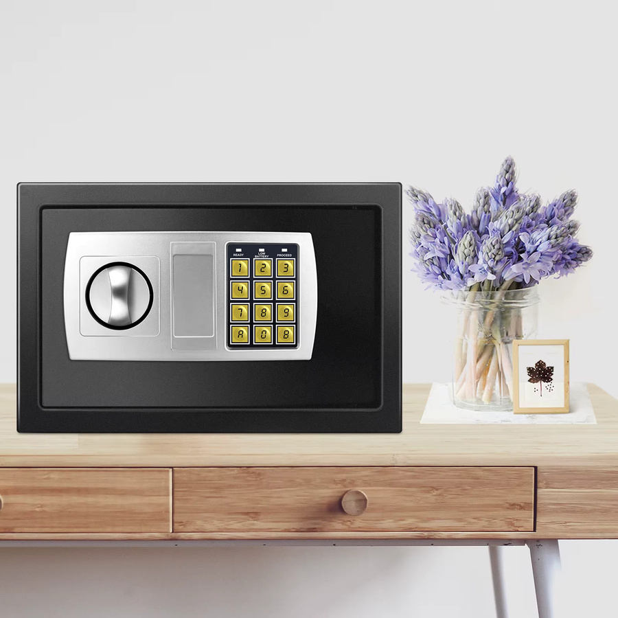 Schwarzer digitaler Codesafe mit 8,5 l Volumen und 2 mechanischen Schlüsseln für Zuhause, Büro oder Hotel, B/T/H: 31,0 x 19,5 x 19,5 cm - Bild 8