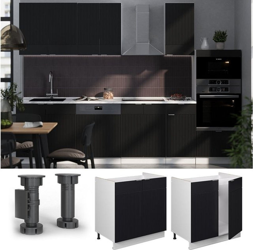 Vicco Spülenunterschrank Fame-Line in Weiß Schwarz gestreift mit Arbeitsplatte in Anthrazit, Breite: 80 cm - Bild 1