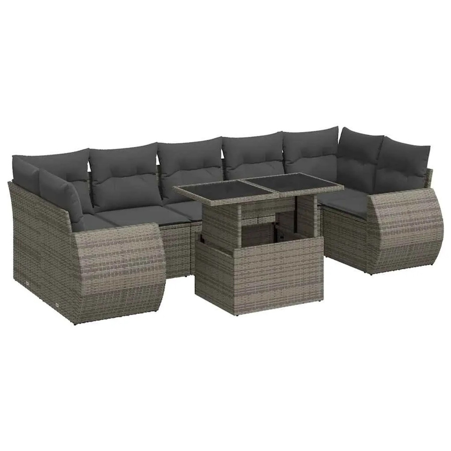 vidaXL 8-teilige Garten-Sofagarnitur aus Poly-Rattan mit Kissen in Dunkelgrau - Bild 2