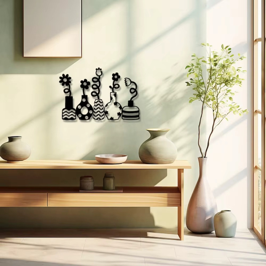CIFBUY Minimalistische Wandvase aus Metall in Schwarz als moderner Blumenhalter und Kunstobjekt für dein Wohnzimmer oder Büro - Bild 2