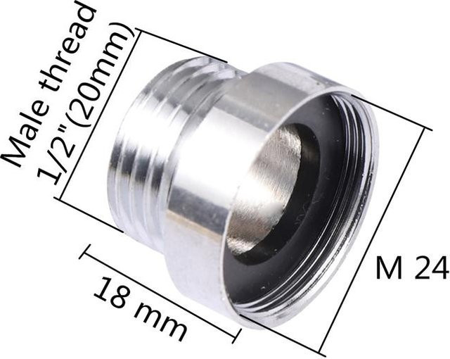 KITCHEN-MALL Wasserhahnadapter M22 M24 Innengewinde auf 1/2 Zoll Außengewinde aus Metall, Silber - Bild 1