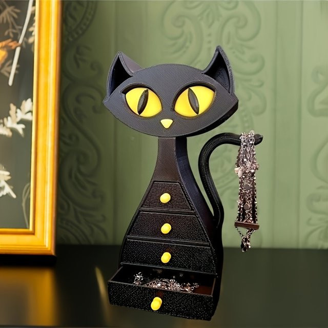 Dekorative Schmuckbox in Katzenform, schwarzes Accessoire für den Tisch - Bild 1