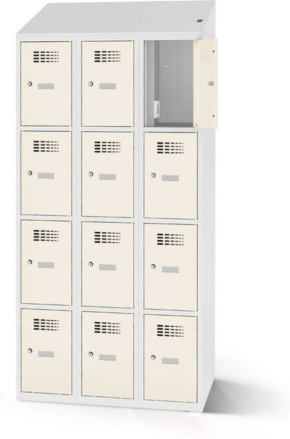 rotstahl Fächerschrank mit 12 Fächern und Ladefunktion in Weiß mit lichtgrauem Korpus, B: 120 cm, H: 200 cm - Bild 1