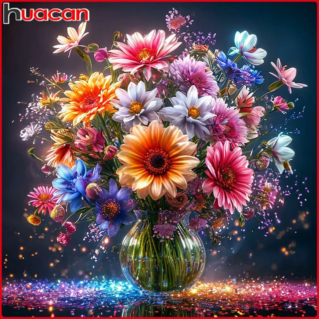 Huacan Diamantstickerei Set Rundes Blumenvase Motiv in Multicolour Durchmesser: 20 cm - Bild 1