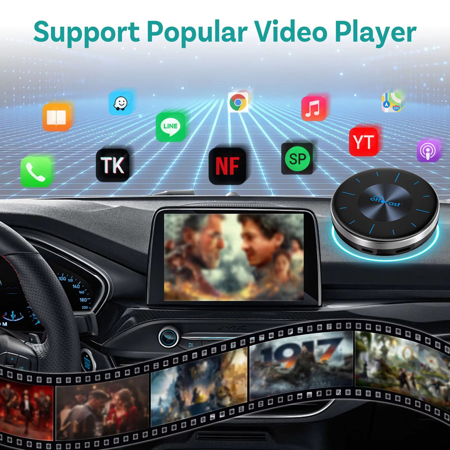 Ottocast P3 Auto TV AI Box mit 8+128G Speicher, kabelloses CarPlay und Android Auto, HDMI-Ausgang und GPS, Schwarz - Bild 3