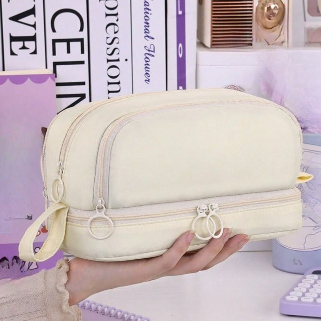 XYNN Stiftebeutel Doppellagig Multifunktionales Federmäppchen Beige - Bild 1