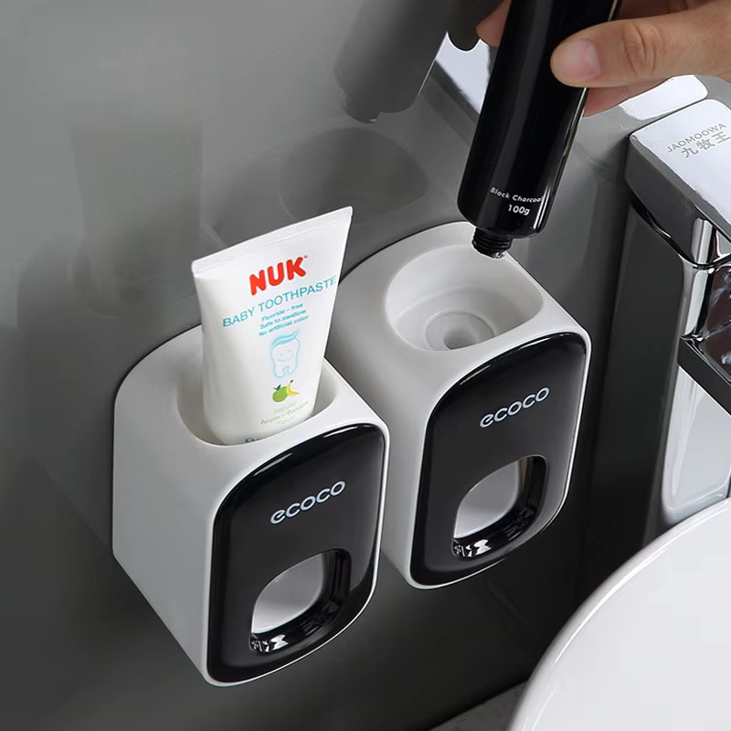 Ecoco Badezimmer Zubehör Set mit automatischem Zahnpasta Spender und staubgeschütztem Zahnbürstenhalter in Weiß - Bild 2