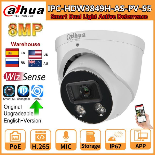 Dahua WizSense IPC-HDW3849H-AS-PV S5-Serie 8MP Überwachungskamera mit Smart Dual Light, aktiver Abschreckung und Zwei-Wege-Kommunikation in Weiß - Bild 1
