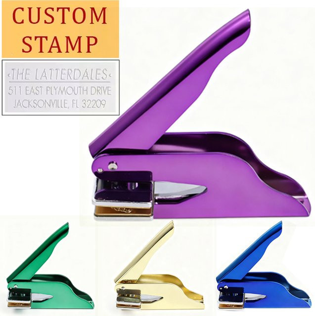 Personalisierter Buch-Embosser aus Metall in Lila für individuelle Logo-Stempel und Bibliotheks-Siegel - Bild 1