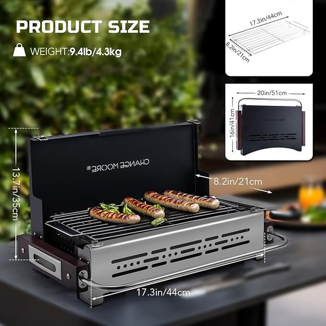 CHANGE MOORE BBQ-Holzkohlegrill aus Edelstahl 304 in Silber, tragbarer Outdoor-Campingkocher für Picknick und Garten, B/T/H: 44 x 35 x 21 cm - Bild 1