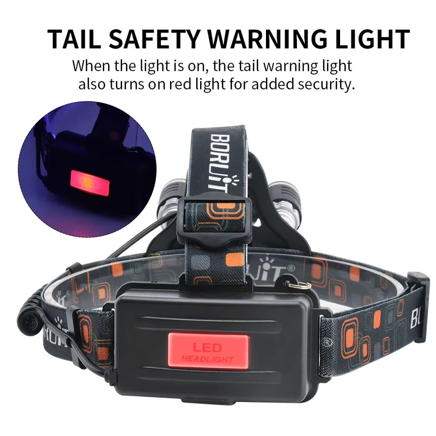 BORUiT RJ-3000 LED-Stirnlampe in Schwarz mit 3000 lm, wiederaufladbarer Typ-C-Scheinwerfer, wasserdicht - Bild 5