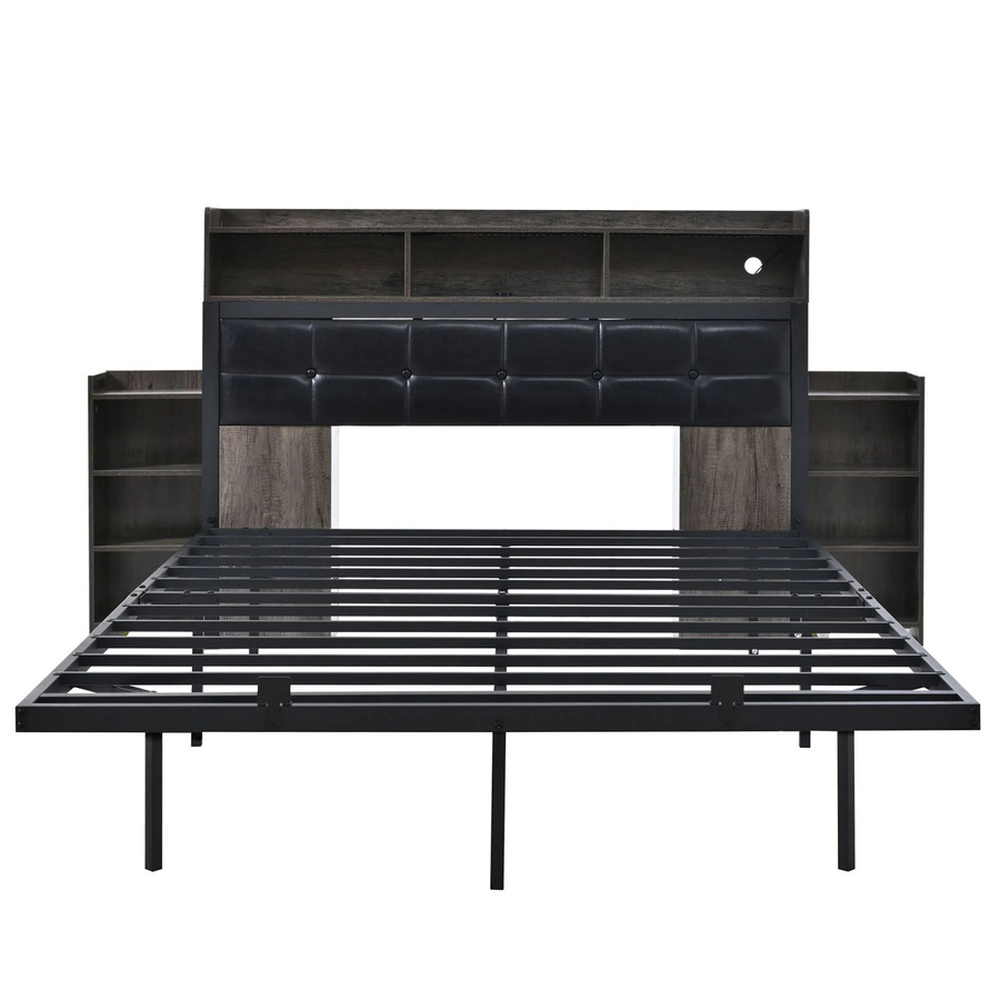 okwish Doppelbett in Grau mit USB-Anschluss, LED-Unterbettbeleuchtung und integrierten Nachttischen, B/T/H: 140 x 190 x 142,5 cm - Bild 2