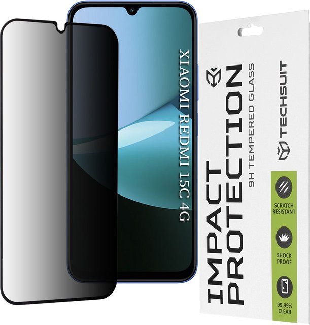 Privacy Techsuit Displayschutzfolie aus gehärtetem Glas für Xiaomi Redmi 15C 5G und 15C 4G, Full Glue, transparent - Bild 1