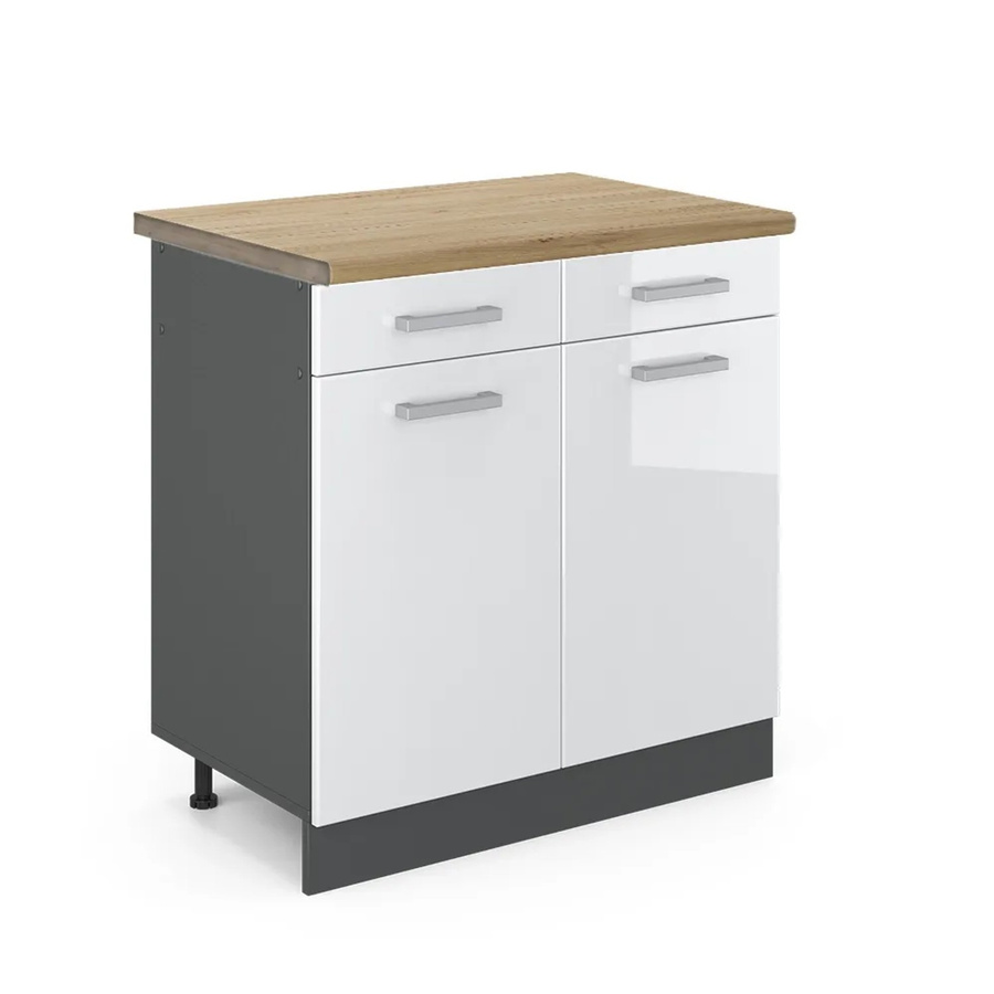 Vicco Küchenunterschrank R-Line Weiß Hochglanz Anthrazit Eiche B/T/H: 80 x 60 x 81,6 cm - Bild 2