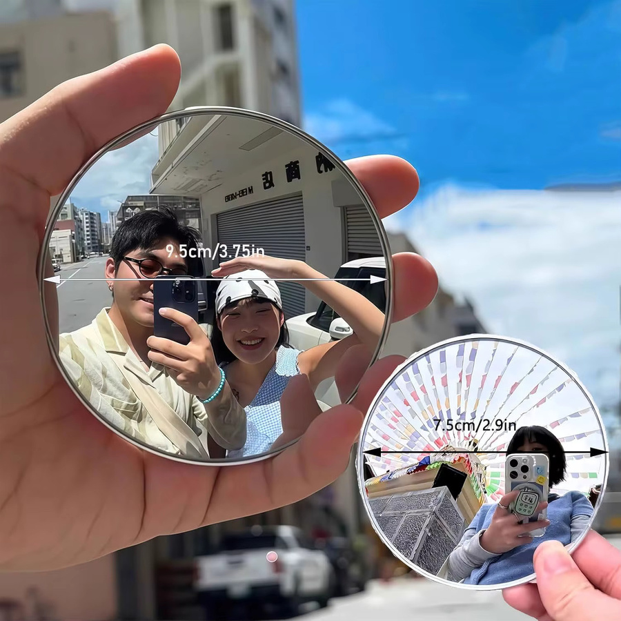 Tragbares Mini-Rund-Selfie-Spiegel-Set in Silber, Weitwinkel-Konvex-Kugelspiegel für Vlogging mit iPhone, Samsung und Smartphones, Durchmesser: 7,5 cm, Höhe: 9,5 cm - Bild 5